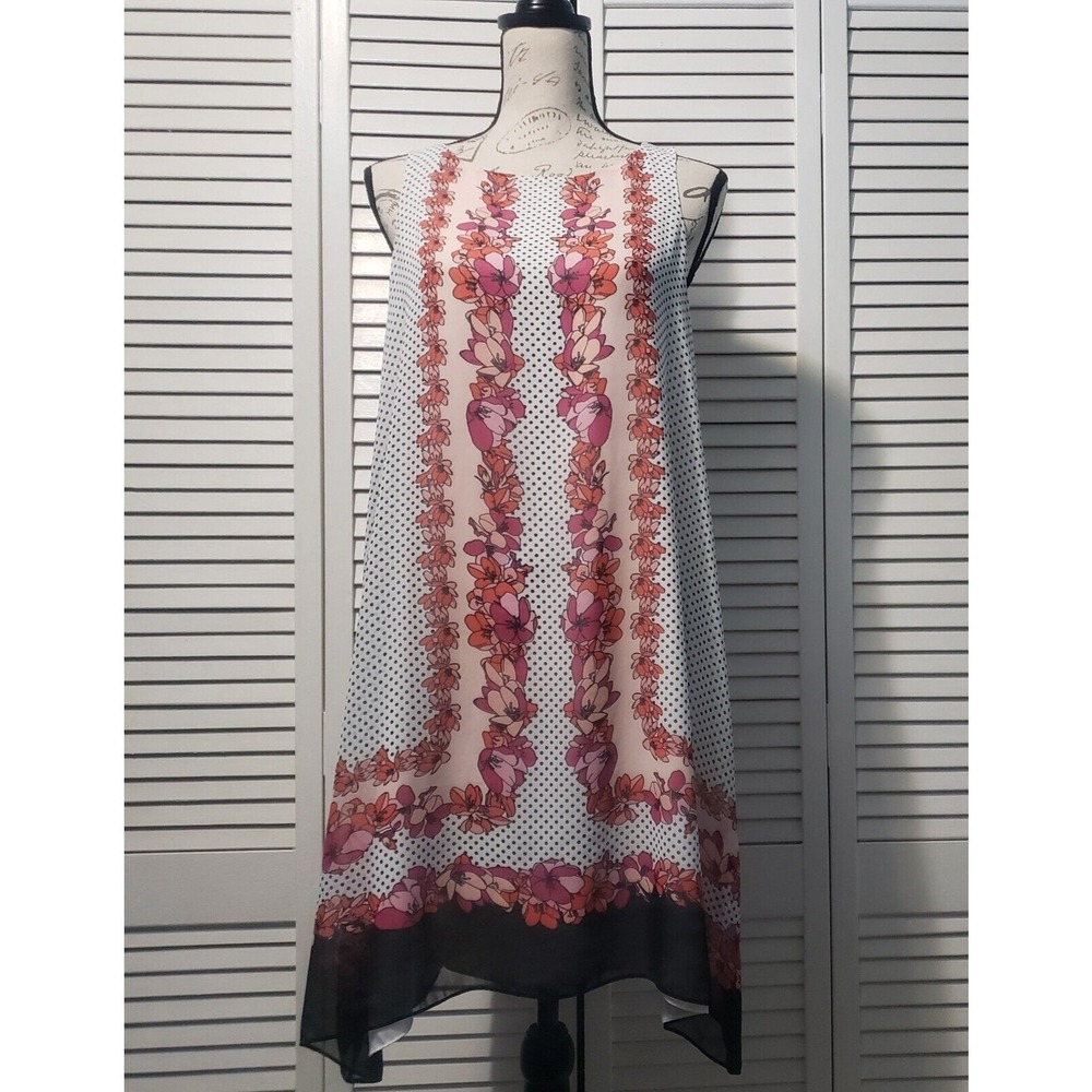 Sophie Max Sleeveless‎ Shift Dress Women's Size Medium Polka Dot Floral Chiffon.